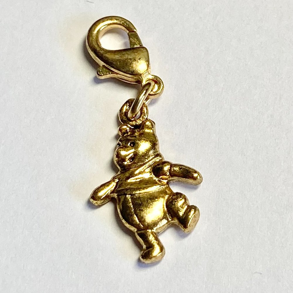 Vintage Disney Winnie the Pooh Clip On Charm Gold Plated Disneyana Zipper Purse